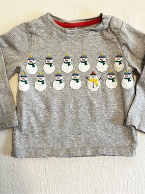 Baby Boden Snowman Appliqué Long Sleeve Shirt Toddler Boys 12-18mo Gray